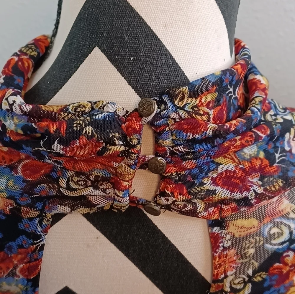 Free People All Dolled Up Sz S Boho Whimsigoth Dark Floral Mesh Blouse